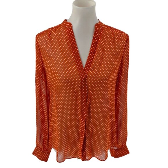 Joie Womens Orange Polka Dot Silk Blouse S Long Sleeve Lightweight Top - Picture 1 of 6